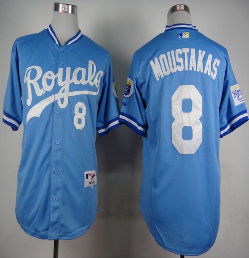 Royals #8 Mike Moustakas Light Blue 1985 Turn Back The Clock Stitched MLB Jersey - Click Image to Close